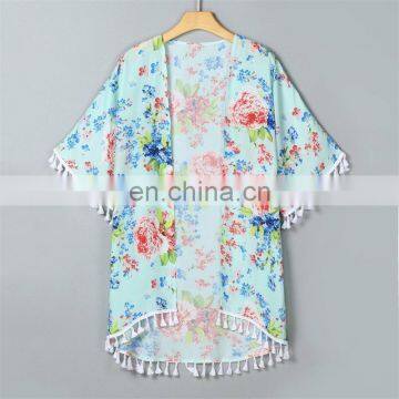 Matching Outfits Mommy & Me Women Boho Style Kimono Oversized Cardigan Family Tassel Beachwear Matching Clothes photo-2