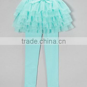 2014 wholesale beautiful kids lace Turquoise Skirted Leggings