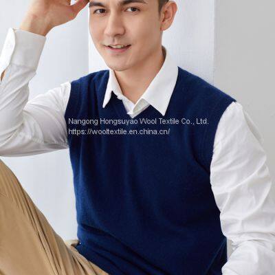 Men's Wool Cashmere Solid V-Neck Sleeveless Pullover Sweater Sale photo-3