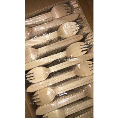Biodegradable Birch Wood Cutlery Disposable Wooden Spork Compostable Wooden Spork, for Party Supplies, Camping, BBQ, Salad, Ice Cream, Disposable Wood Party Tableware photo-5