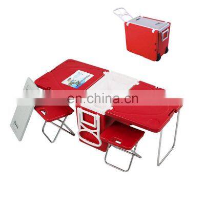 Factory OEM Portable 28L Foldable Camping Table Cooler Box With Wheels