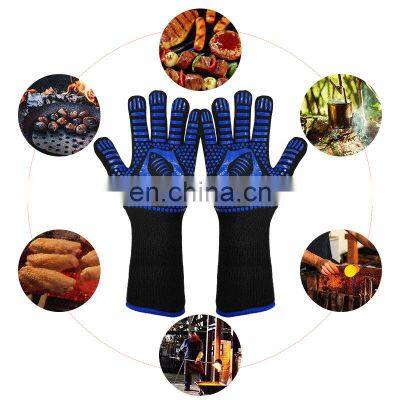 Long Sleeves Aramid Outer Cotton Lining With Silicone Anti Slip Grilling Baking Heat Resistant BBQ Gloves For Kitchen