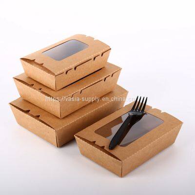 Disposable salad box kraft paper lunch box with window takeaway food grade customized packaging