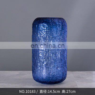 China Factory Wholesale Blue Color Ripple Flower Vase Glass Vase for Home Decoration photo-3