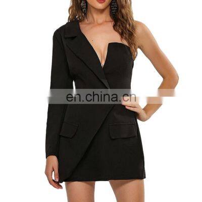 Wholesale Stylish women blazer jacket long sleeve casual coat female office wear one shoulder outerwear tops ladies blazers