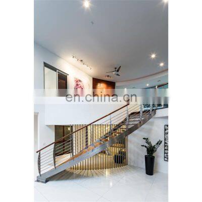 High quality steel structure staircase laminated glass wood curved stairs for sell