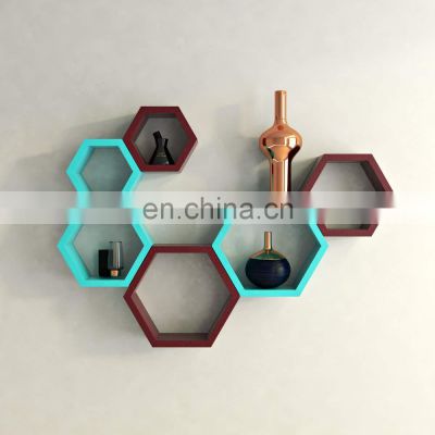 Wall Shelf Rack Set of 6 Hexagon Shape Storage Wall Shelves for Home Decor