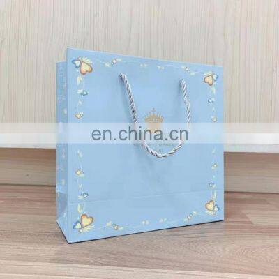 New custom logo packaging gift bag foldable blue paper bag for skin care product packaging