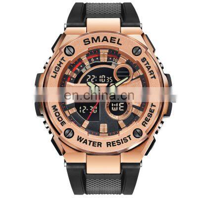 2019  New Smael 1625 Fashion LED Digital and Quartz 50M Waterpoof Sport Golden Men Watch