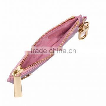 Pink Color GENUINE CALF LEATHER CHANGE BAG COIN PURSE Card Holder With STRAP and Zip photo-4