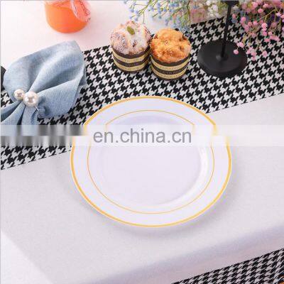 Hot Sale Biodegradable Disposable Plastic Restaurant Wedding Charger Plate, Red Gold Rim Dinner Plastic Plates photo-2