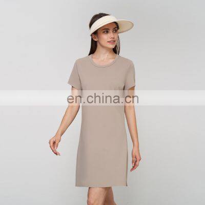 Factory Price Nude Short Sleeve One Piece Sports Tennis Golf Yoga Dress Workout Casual Exercise Fitness Gym Clothes For Women photo-3