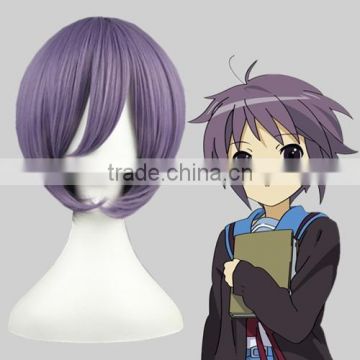 High Quality 35cm Short Straight Nagato Yuki Wig Violet Anime Wig Synthetic Cosplay Costume Hair Wig Party Wig