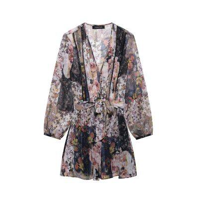 2025 New Spring/summer Mini Dress With Belt and Floral Print