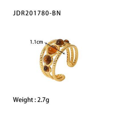 Vintage Gold Plated Stone Rings Set for Women Boho Adjustable Gemstone Stackable Rings Stainless Steel Fashion Jewelry photo-4