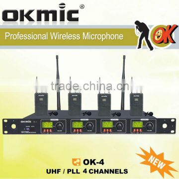 Professional UHF/PLL 4 Channel Wirelesss Microphone