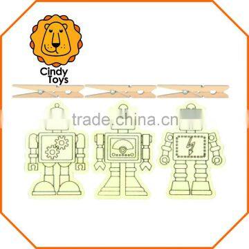 DIY Wooden Craft pegs Robots 3 pcs for Kids