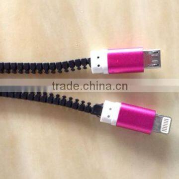 2016 Hot New Best Selling 2 in 1 Zipper Usb Cable Aluminum Charging Cable Usb Exoress China photo-3