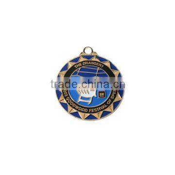 Metal alloy gold sports medallion with enamel