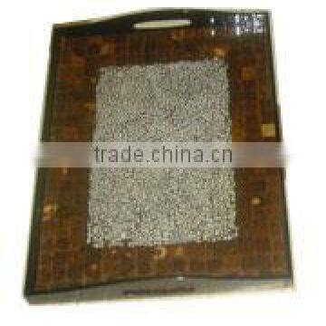 Beautiful rectangle lacquered tray with egg shell inlay