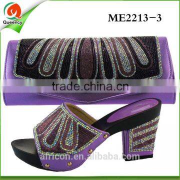 2016 wholesale and retail African ladies matching shoes and bag set ME2213-3 purple