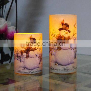 LED lovely snowman water sticker candles pillar candles with christmas element