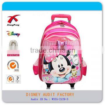 Nylon mini mouse kids school bag with wheels