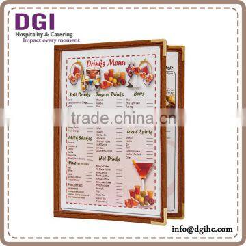 restaurant menu cover printing,PU wood menu cover / catering industry bar menu