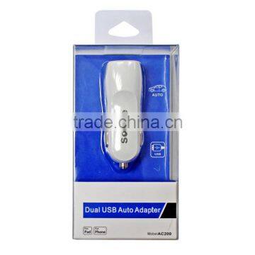 Dual Port Design 1A / 2A output 10W 2-port USB Car charger adaptor designed for iphones and andriod phones