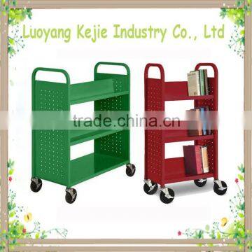 Steel office furniture metal book cart library trolley acrylic book cart with rolling casters