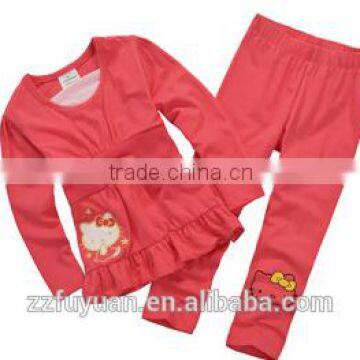 factory outlet girl casual kid clothing sets ,bright color t-shirt with pants,kid pajamas