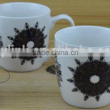 11OZ black secret power design full decal print coffee cups, shiny surface new bone china mug, KL5109-Y31