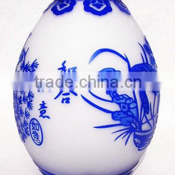 3D Blue Style Flower Embossed Glass Vase