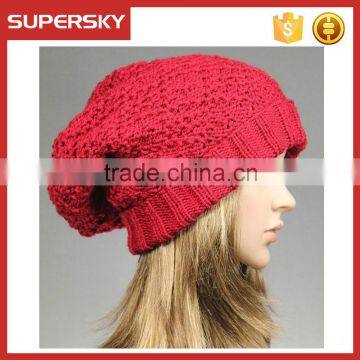 V-120 girls crochet beanie hat slouchy baggy crochet hat cable winter women knit hat