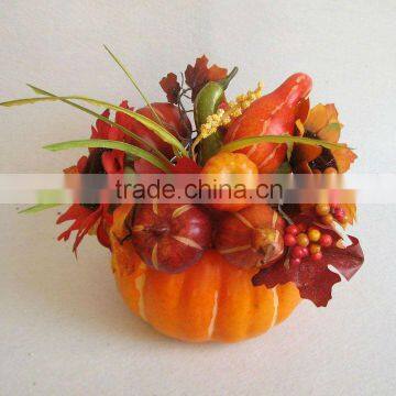 2014 Hot Sale Artificial Flower 25cm Artificial Fall Pumkin Pot Arrangement