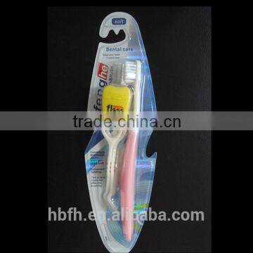 Adult soft nylon bristle tooth brush with dental floss