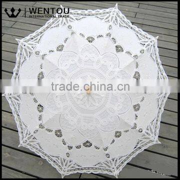 WENTOU Ivory Old Cotton Lace Parasol Wedding Umbrella