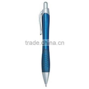 Rio Ballpoint Pen With Contoured Rubber Grip-Metallicblue