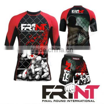 men mma rash guard and mma shorts set with digital sublimation