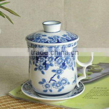 blue and white tea cup and saucer stands