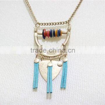 Multi Color Shell w/ Blue Suede Triangle Triple Pendant Necklace 2016 Fashion Style Wholesale photo-2