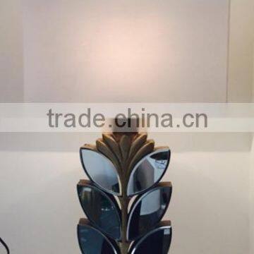 hot sale in Czech metal base leaves mirror glass table lamp with white square fabric lamp shade for home goods decor