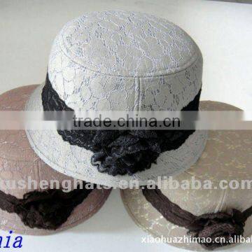 lace ribbon bucket hat.flower fabric ladies' bucket hat