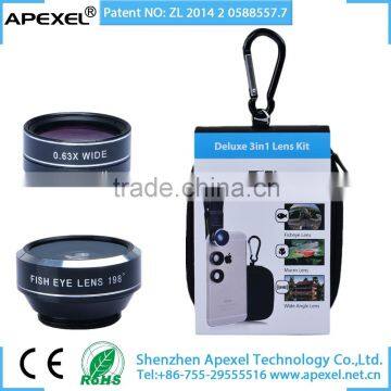 APEXEL 3 in 1 universal clip fish eye wide angle macro mobile phone lens for iPhone 6