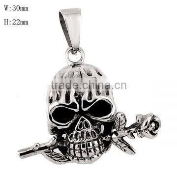 SRP3011 Fashionable Jewelry Stainless Steel Biker Style Love You to Death Rose and Skull Pendant