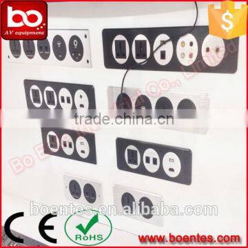 Aluminum Alloy Panel Wall Mount Hotel Multiple AV Socket Panel With Bottom Box for Office Electrical Plugs