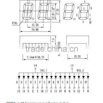 2 Digit yellow ang green color 7 segment led display ARKLED