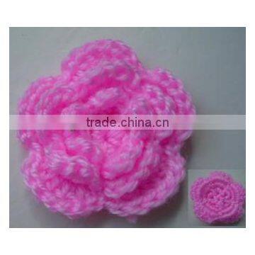 soft pink mohair crochet flowers for hats/cheap crochet flower/ crochet applique