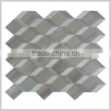 Tumbled white wooden gray mosaic 3d marble floor tiles