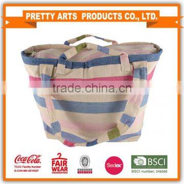 Promotional striped beach bag with rope handle